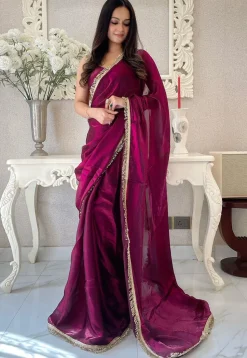 Pre-stitched Satin Saree in Purple