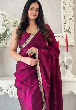 Pre-stitched Satin Saree in Purple