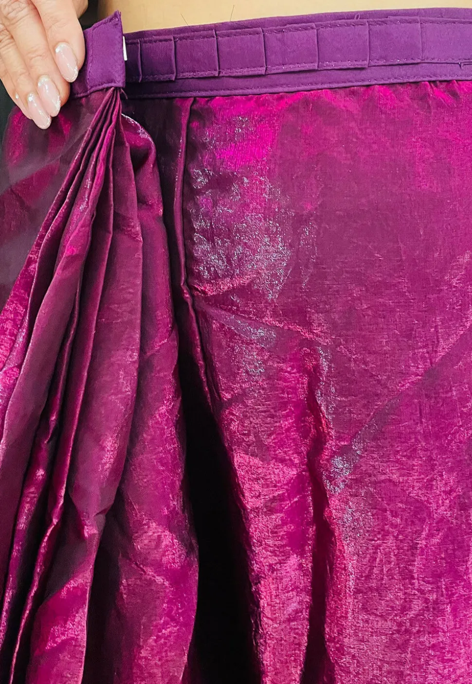 Pre-stitched Satin Saree in Purple