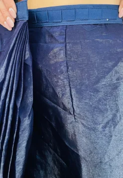 Pre-stitched Satin Saree in Navy Blue