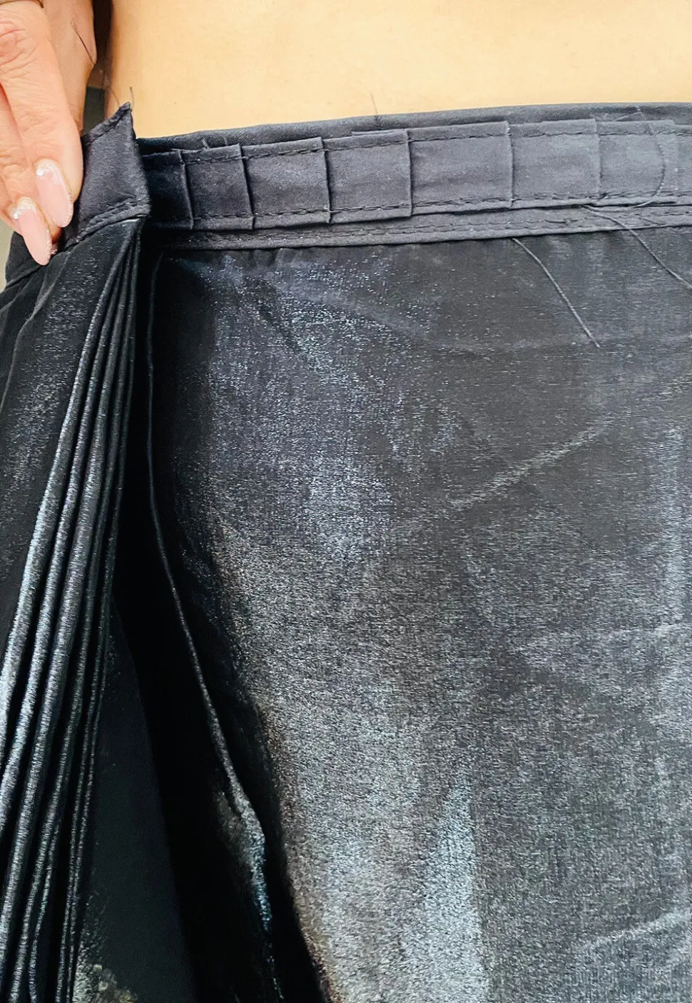 Pre-stitched Satin Saree in Black
