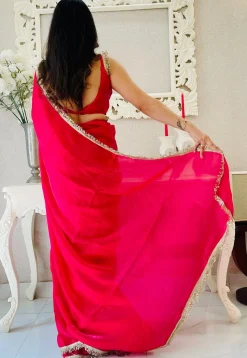 Pre-stitched Satin Saree in Red