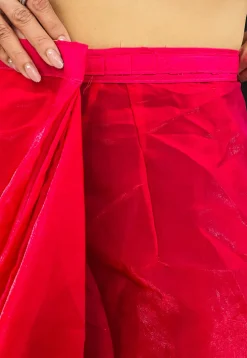 Pre-stitched Satin Saree in Red