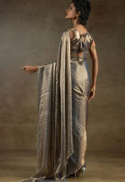 Pre-stitched Tissue Scalloped Saree in Grey