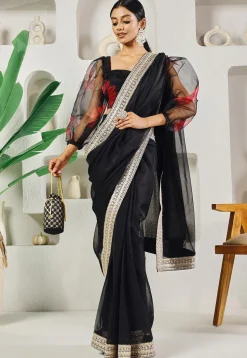 Pre-stitched Uppada Silk Saree in Black