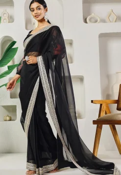Pre-stitched Uppada Silk Saree in Black