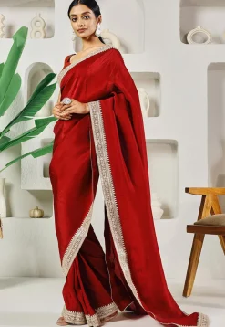 Pre-stitched Uppada Silk Saree in Red