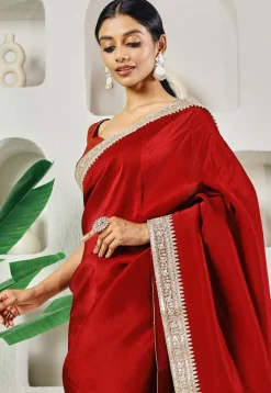 Pre-stitched Uppada Silk Saree in Red
