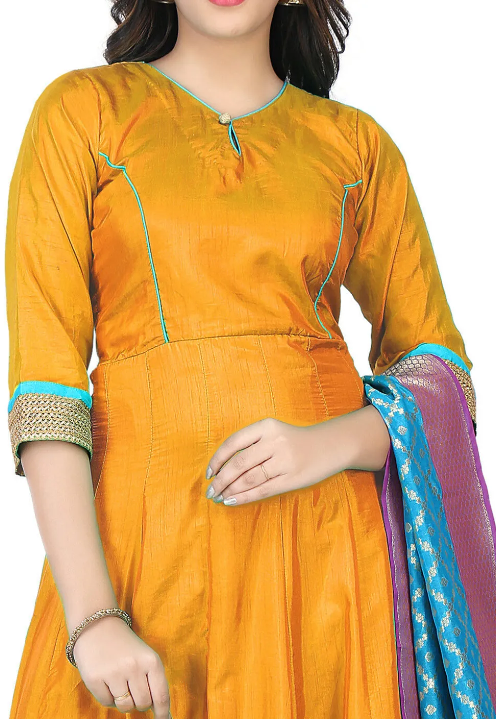 Princess Cut Banarasi Silk Anarkali Suit in Mustard