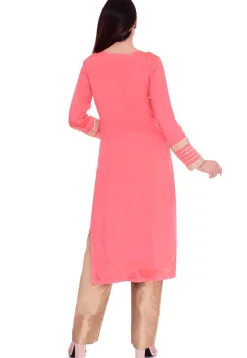 Princess Cut Chinon Crepe Straight Kurta in Dark Peach
