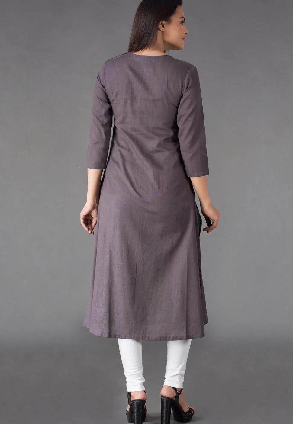 Princess Cut Cotton Straight Suit in Green and Grey