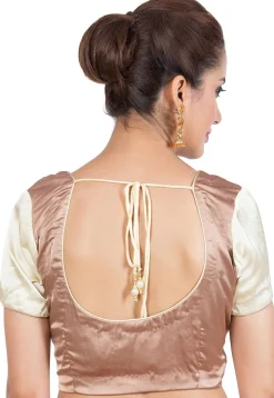 Princess Cut Satin Blouse in Rose Gold and Cream