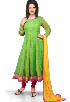 Printed Anarkali Georgette Suit In Yellow And Green