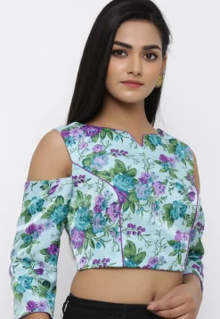 Printed Art Bhagalpuri Silk Blouse in Sea Green
