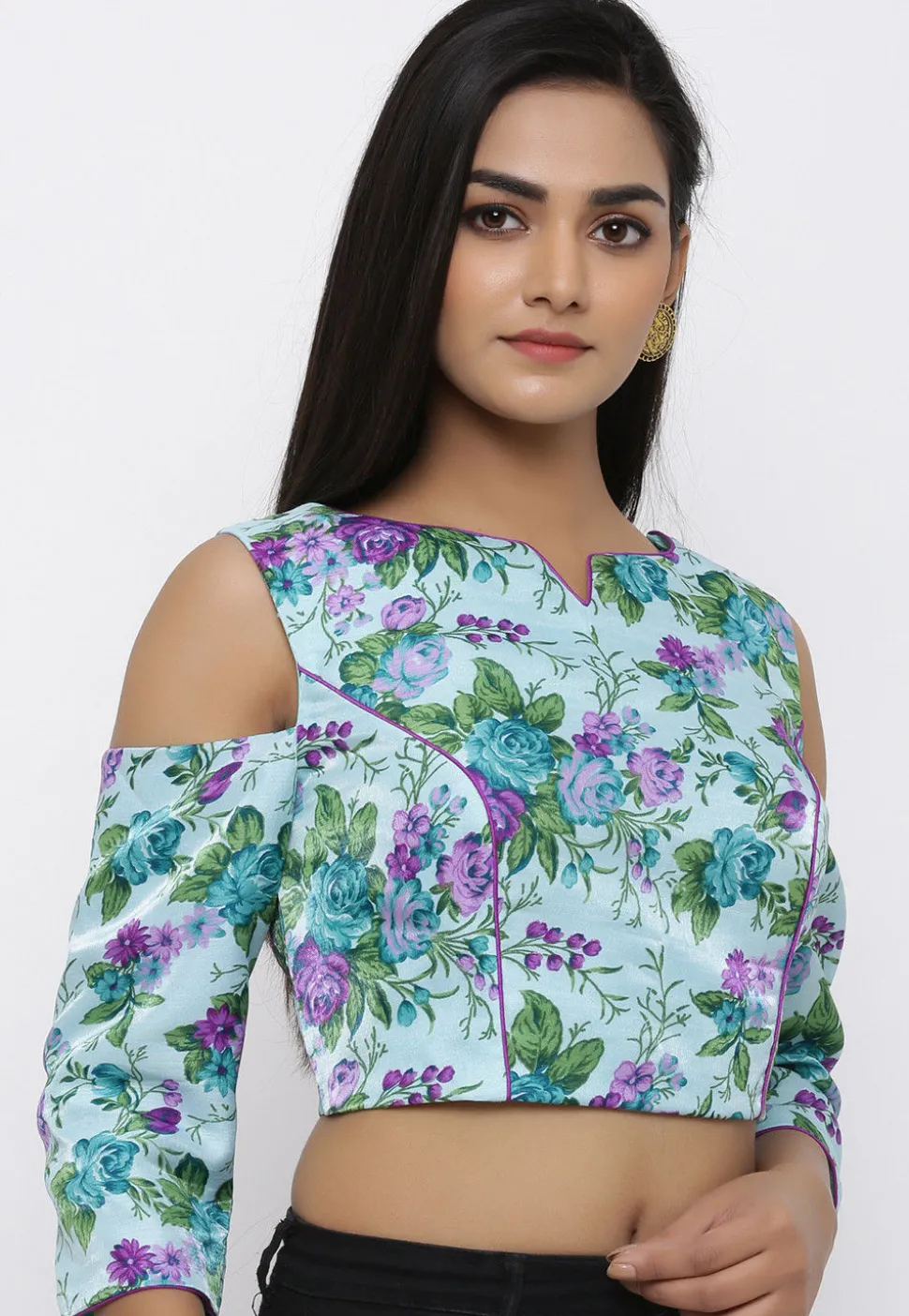 Printed Art Bhagalpuri Silk Blouse in Sea Green
