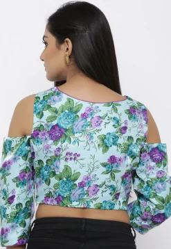 Printed Art Bhagalpuri Silk Blouse in Sea Green