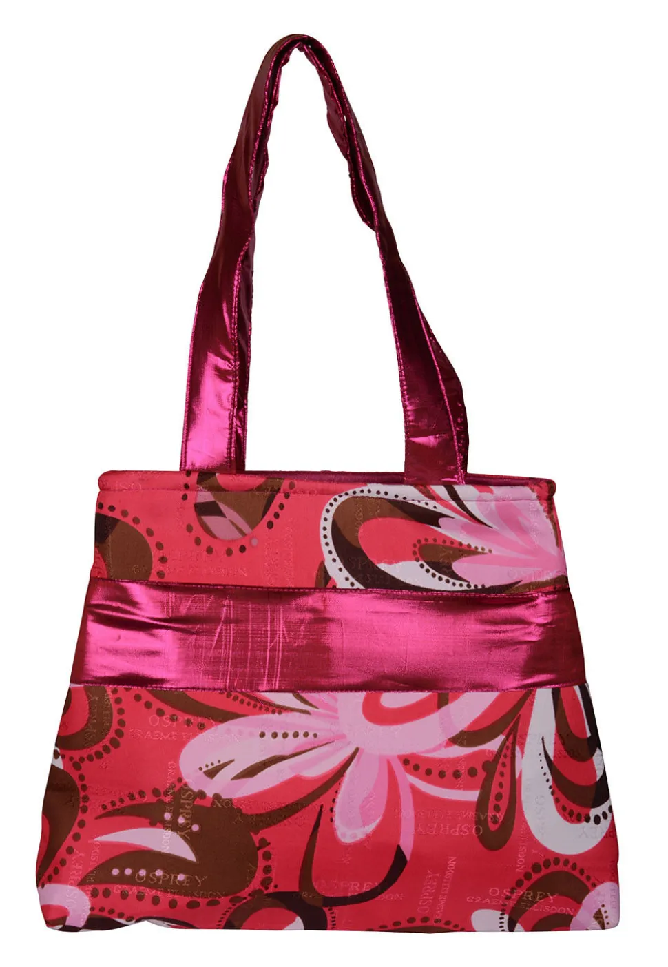 Printed Art Silk Hand Bag in Pink