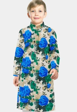 Printed Art Silk Kurta in Beige