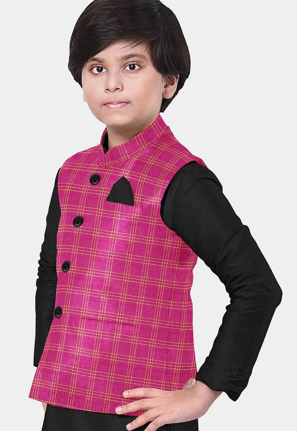 Printed Art Silk Kurta Set in Black