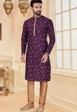 Printed Art Silk Kurta Set in Purple