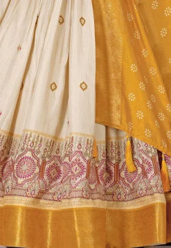 Printed Art Silk Lehenga in Cream