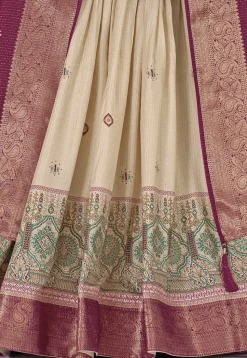Printed Art Silk Lehenga in Cream