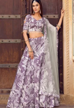 Printed Art Silk Lehenga in Light Purple