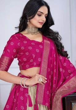 Printed Art Silk Lehenga in Cream
