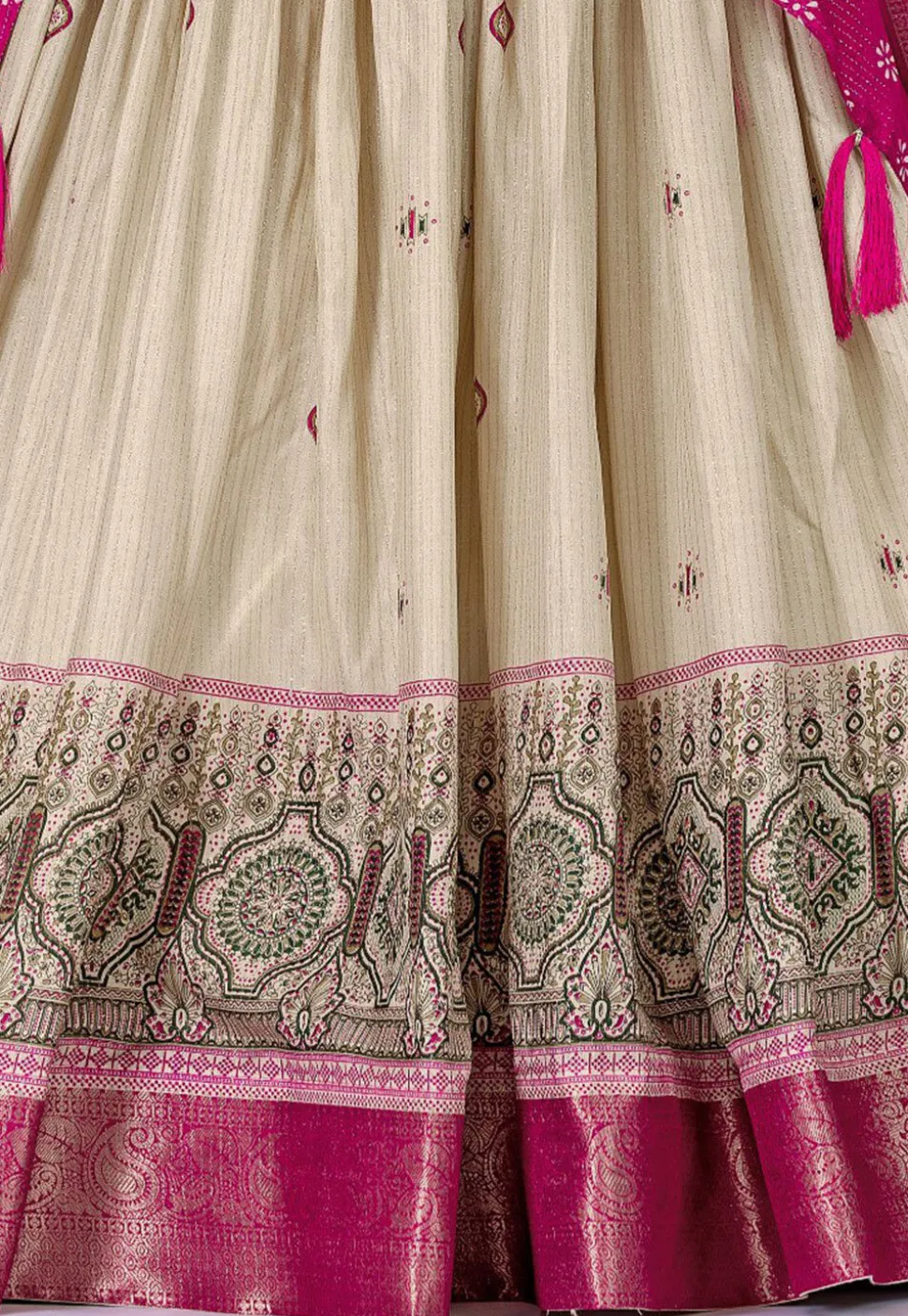 Printed Art Silk Lehenga in Cream