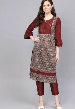 Printed Art Silk Pakistani Suit in Maroon