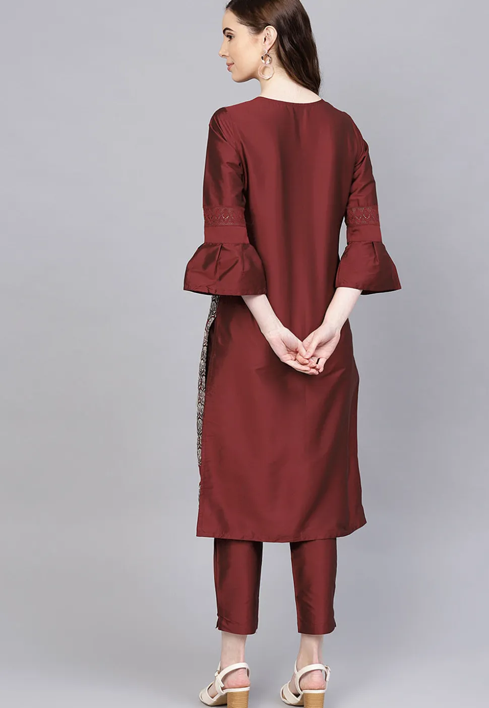 Printed Art Silk Pakistani Suit in Maroon