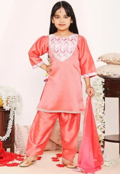 Printed Art Silk Punjabi Suit in Peach