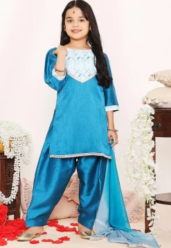 Printed Art Silk Punjabi Suit in Blue