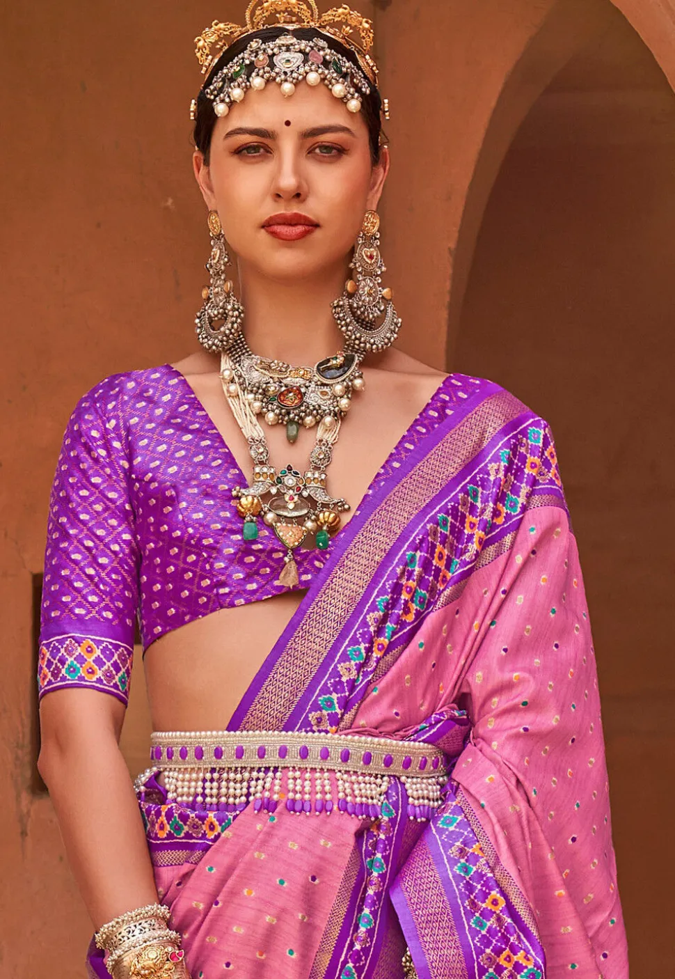 Printed Art Silk Saree in Pink