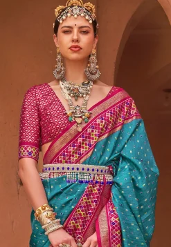 Printed Art Silk Saree in Blue