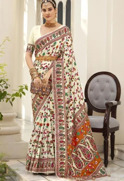 Printed Art Silk Saree in Cream