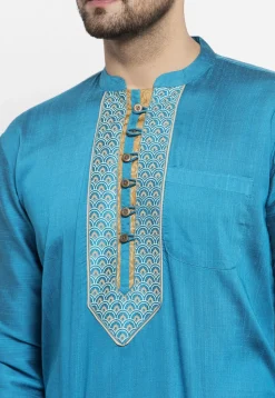 Printed Art Silk Short Kurta in Light Blue