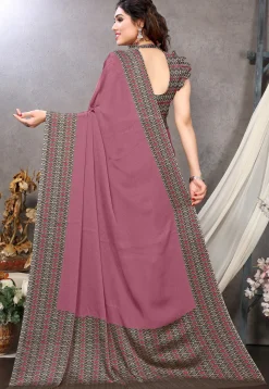 Printed Border Chiffon Saree in Pink