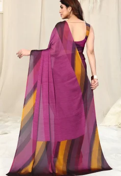 Printed Border Chiffon Saree in Magenta