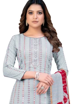 Printed Cambric Cotton Pakistani Suit in Grey