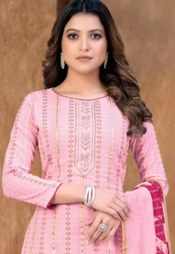 Printed Cambric Cotton Pakistani Suit in Pink