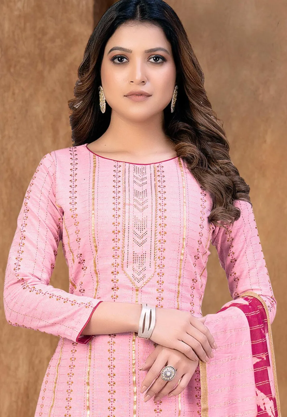 Printed Cambric Cotton Pakistani Suit in Pink