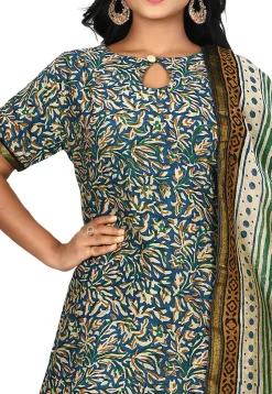 Printed Chanderi Cotton Pakistani Suit in Teal Blue