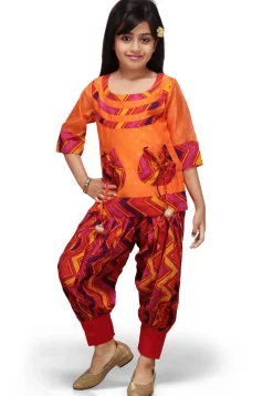 Printed Chanderi Silk Kameez with Jasmine Pant in Orange