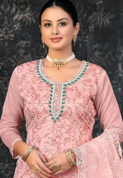 Printed Chanderi Silk Pakistani Suit in Pink