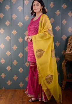 Printed Chanderi Silk Pakistani Suit in Fuchsia