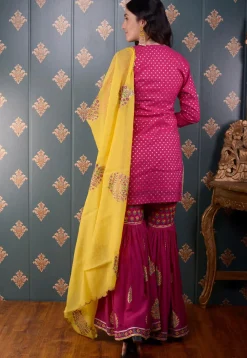 Printed Chanderi Silk Pakistani Suit in Fuchsia
