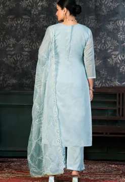 Printed Chanderi Silk Pakistani Suit in Sky Blue