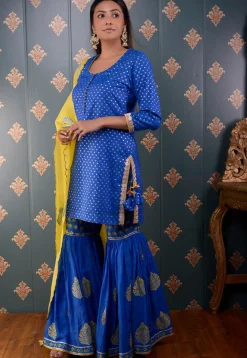 Printed Chanderi Silk Pakistani Suit in Royal Blue