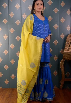 Printed Chanderi Silk Pakistani Suit in Royal Blue